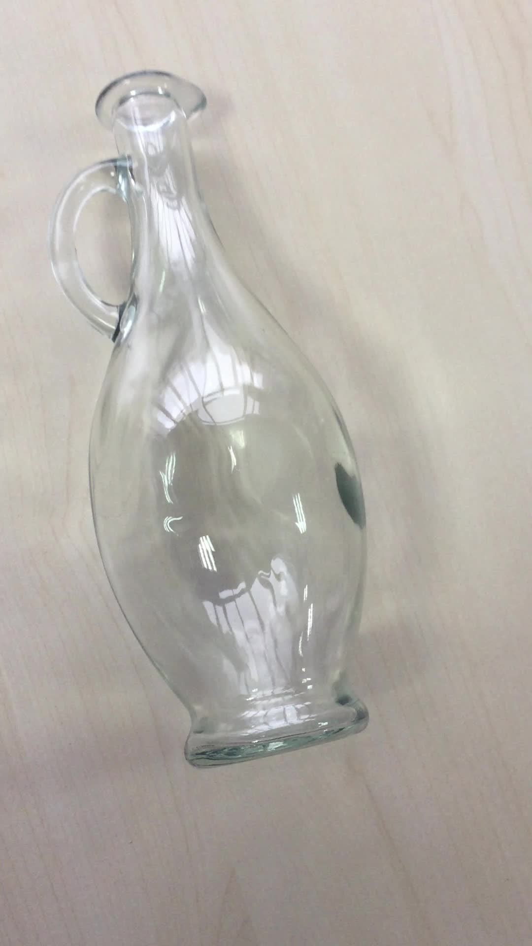 Glass Dispenser Bottle With Handle And Spout And Cork Lid For Olive Oil