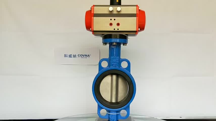 Covna Dn80 3 Inch Pn16 Epdm Rubber Seat Wafer Type Cast Iron Double Acting Pneumatic Actuator