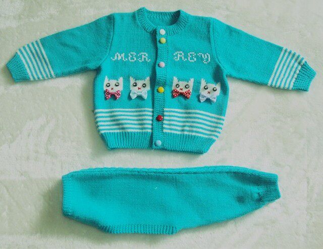 新款纯手工<em>编织1-2周岁儿童毛衣</em>桔红色小兔子