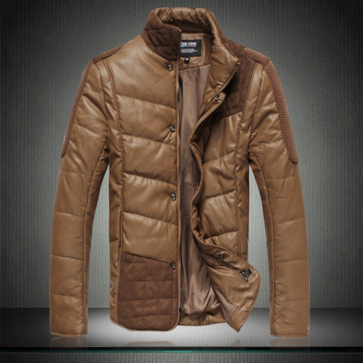 棉服 PU<em>水洗皮</em>棉衣 <em>男士保暖</em>修身<em>外套</em> 韩版品