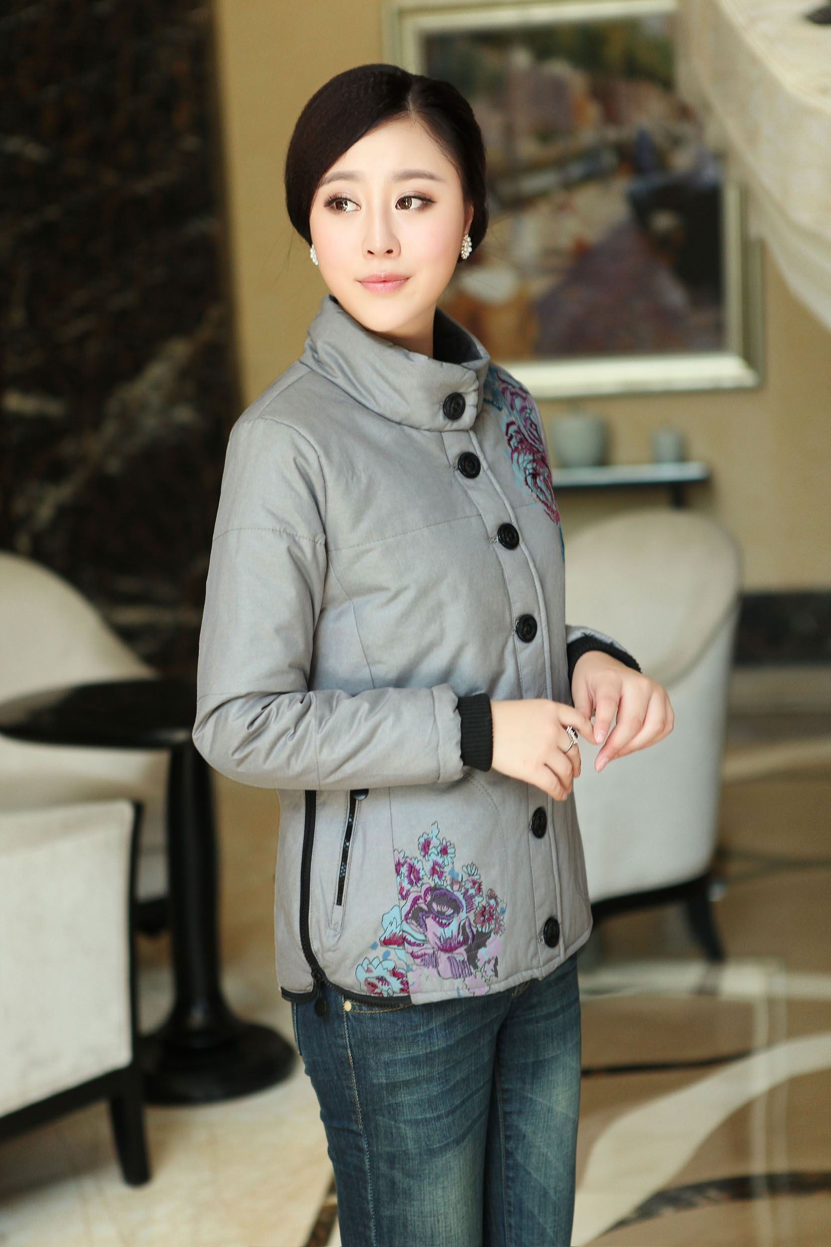 冬季新款女装 时尚妈妈中老年女士外套 棉衣棉