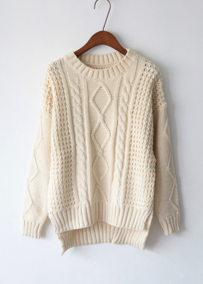 2013复古粗棒针麻花<em>前短后长毛衣</em>毛衫女长袖