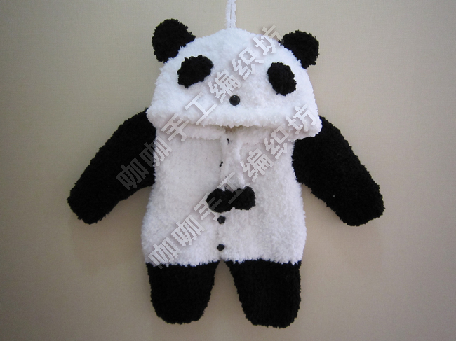 成品 熊猫 连体服 爬爬服 手工编织 绒绒线 儿童