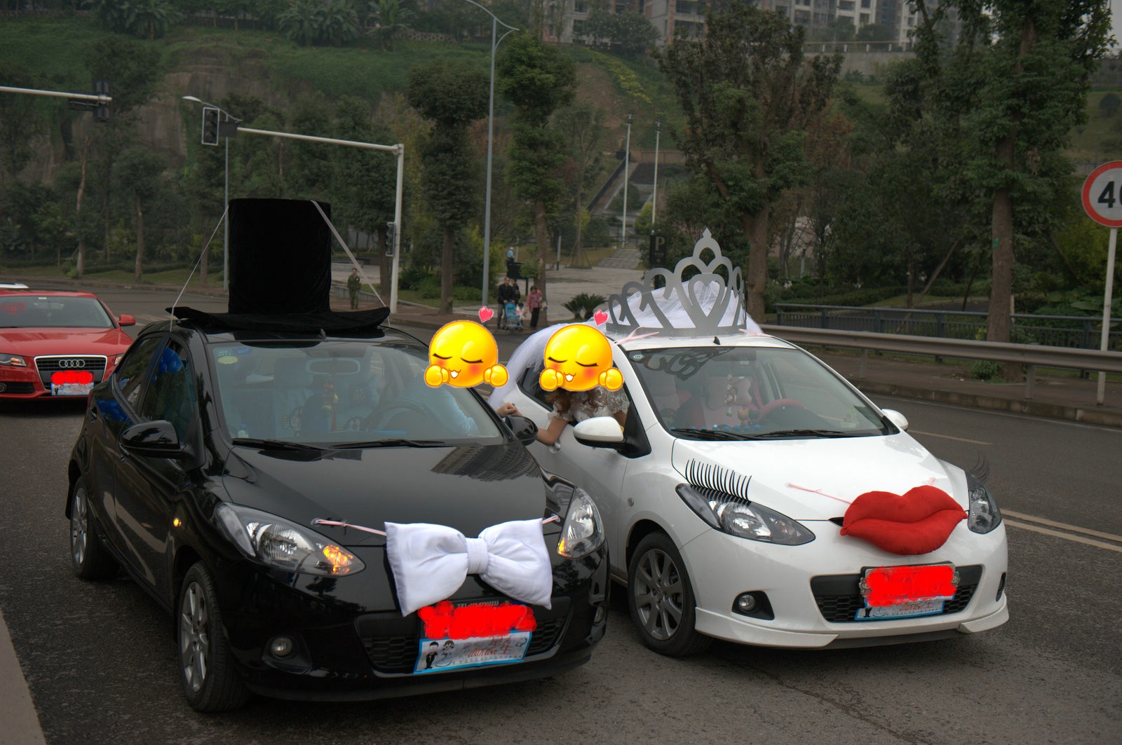 济宁婚庆用品\/皇冠礼帽嘴唇领结婚车花车个性