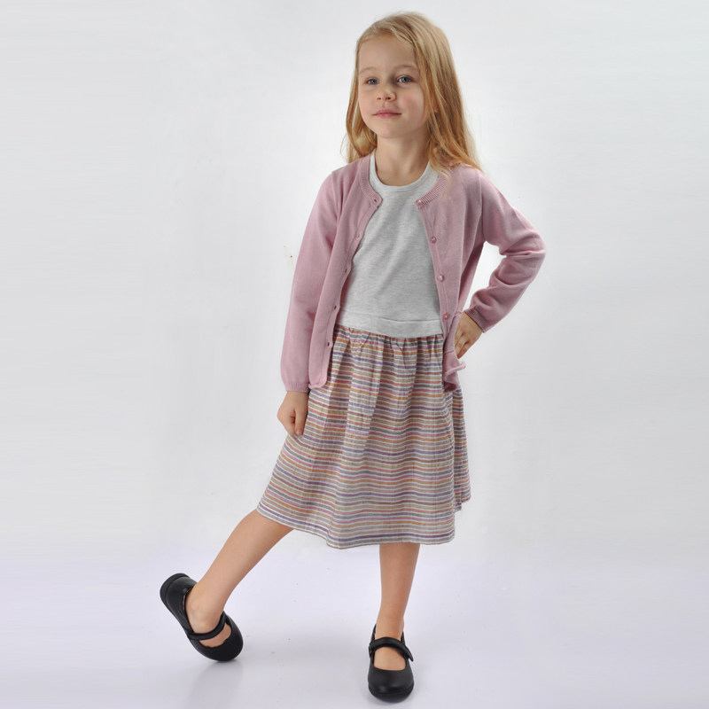 雅童小铺 灰粉色全棉针织长袖<em>开衫</em> <em>春秋</em>童装女