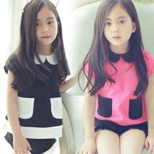 14夏装新款短袖+短裤套装中大童公主<em>口袋装女</em>