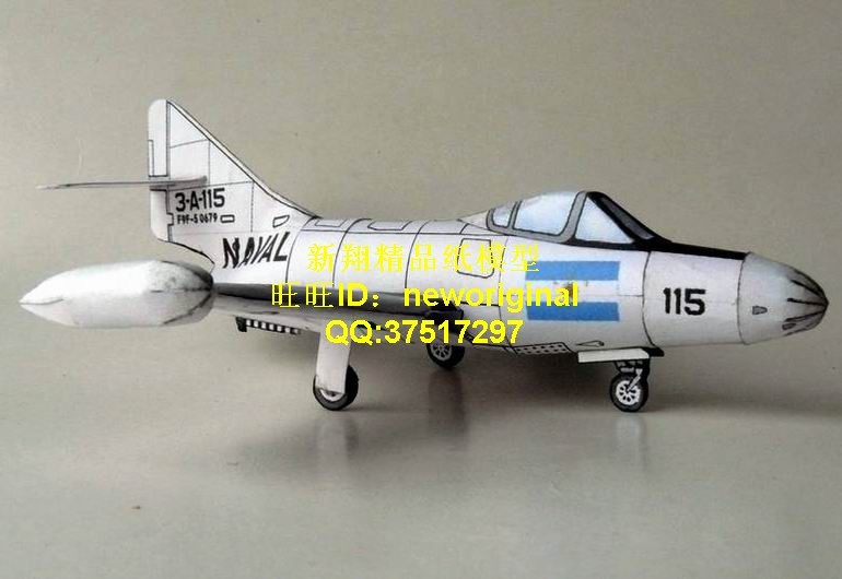 品纸模型】可以飞行纸飞机 美国F9F战斗机模