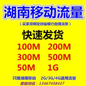 湖南移动流量充值国内省内通用100M移动流量