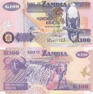 非洲 全新 赞比亚100克瓦查 100元外国纸币 钱