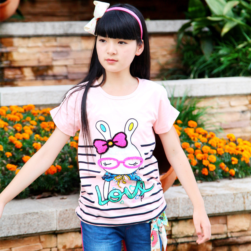 夏季2013<em>T恤</em>少年女童装<em>女孩初中</em>学生玫红<em>短袖</em>