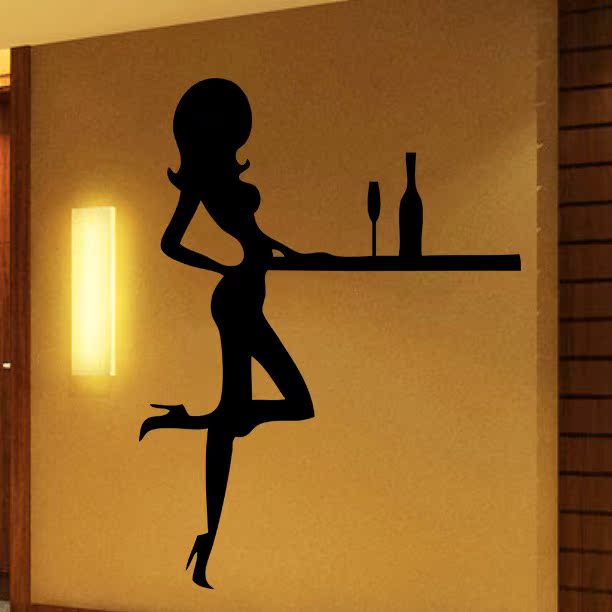 ktv橱窗玻璃装饰贴纸个性时尚墙贴人物抽象创意贴画酒吧女郎3065