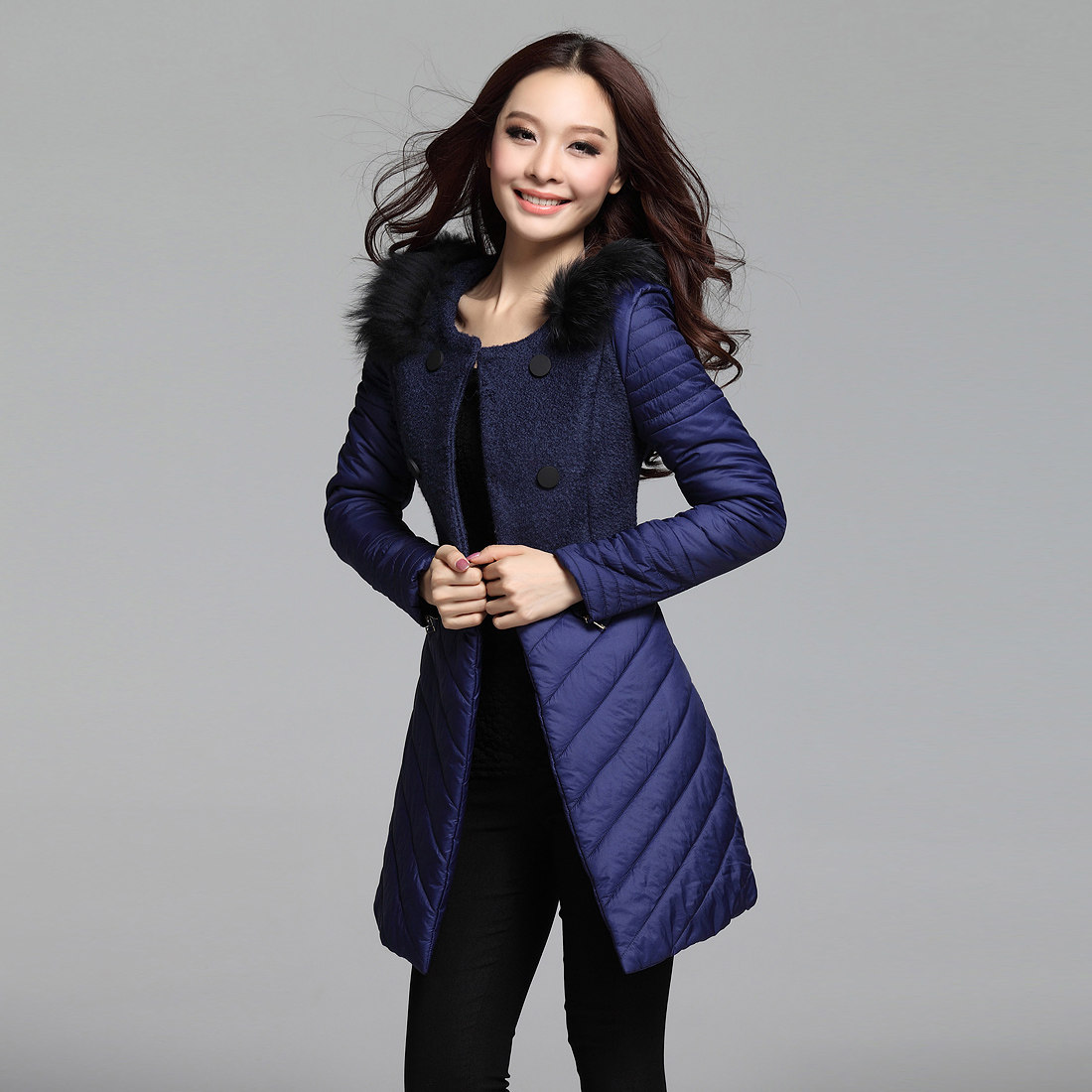 4秋冬女羊绒大衣正品新款专柜修身拼接<em>呢子外</em>