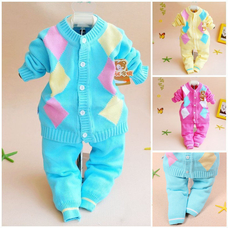 0-<em>1岁</em>半男女<em>宝宝</em>纯棉针织<em>开衫毛线</em>裤套装3-6-