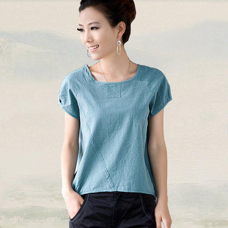 <em>品牌</em>折扣<em>女装</em>正品剪标 亚麻布衣服女<em>夏</em>大码短