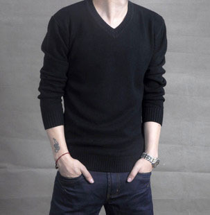 针织衫<em>搭配</em>_2013秋装<em>黑色薄毛衣</em>纯色百搭 男