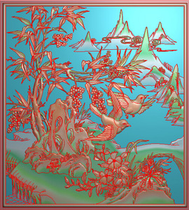 竹子鸟 精雕图 风景灰度浮雕 电脑雕刻山水花鸟