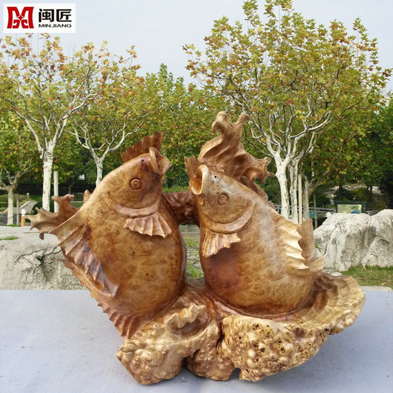 根雕 木雕 工艺品 黄金樟 招财鱼风水鱼年年有余