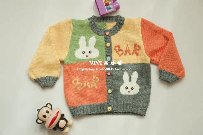 手工编织306#婴儿纯羊毛线衣宝宝<em>毛衣兔子</em>儿