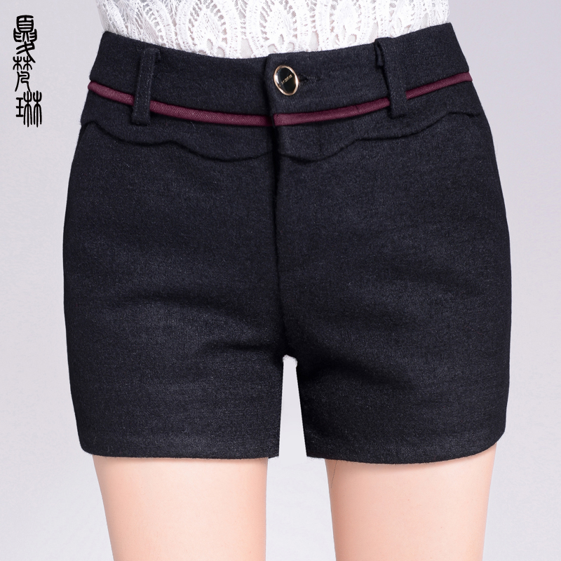 妮子<em>短裤冬款</em>加厚<em>毛呢短裤</em>紧身短裤秋冬显瘦冬