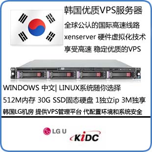 韩国vps 512M服务器租用 30G SSD 可选KT\/L