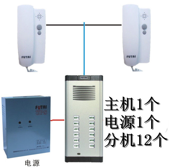 12户福泰 楼宇对讲门铃套装系统n 3 非可视对讲门铃 4线直按12户