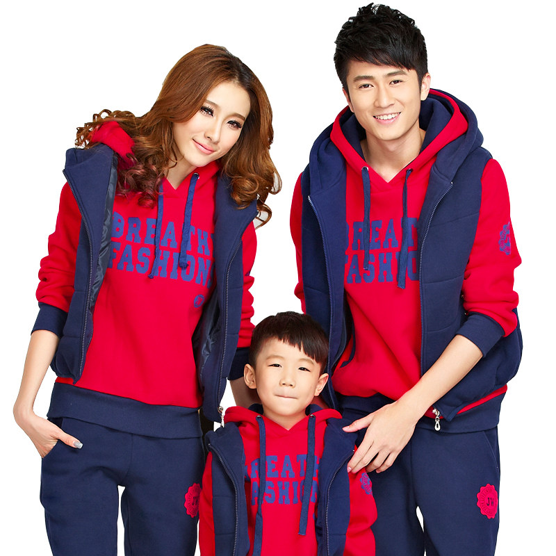 秋冬新款加绒加厚保暖时尚卫衣三件套情侣套装