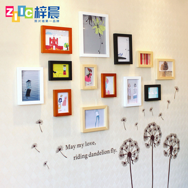 梓晨 进口实木<em>照片墙</em>+墙贴 <em>5寸</em>7寸10挂墙 装饰