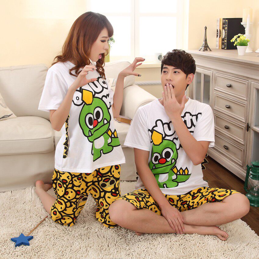 夏装新品男女情侣短袖<em>睡衣</em>套装<em>恐龙</em>真人实拍潮