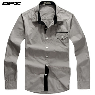 DPX 2012春装新款 水洗全棉 撞色拼接 衬衣 男 修身长袖衬衫 CC12