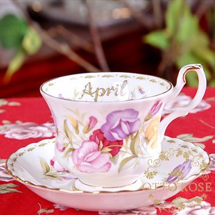 英国 Royal Albert 瓷器 月份花语茶杯碟四月豌豆