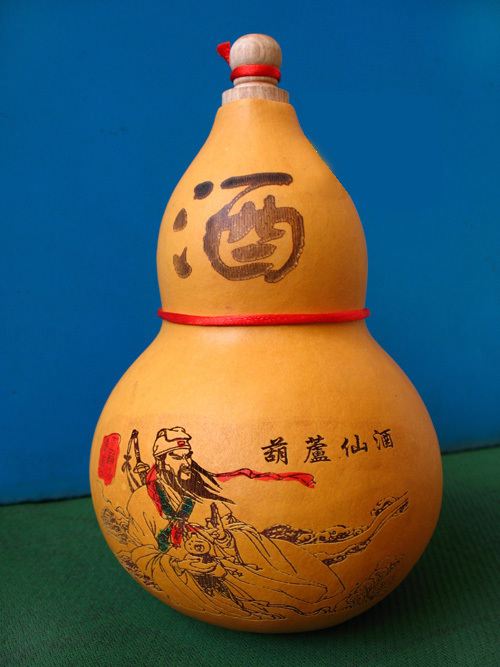 天然酒葫芦酒壶 上刻酒神杜康 或酒仙李白 可盛酒约600ml