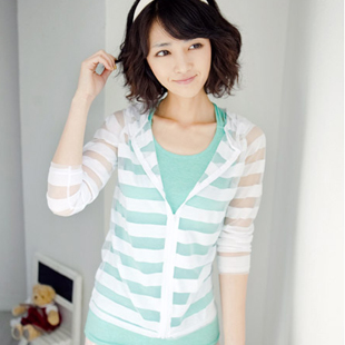 春夏条纹防晒衣长袖...