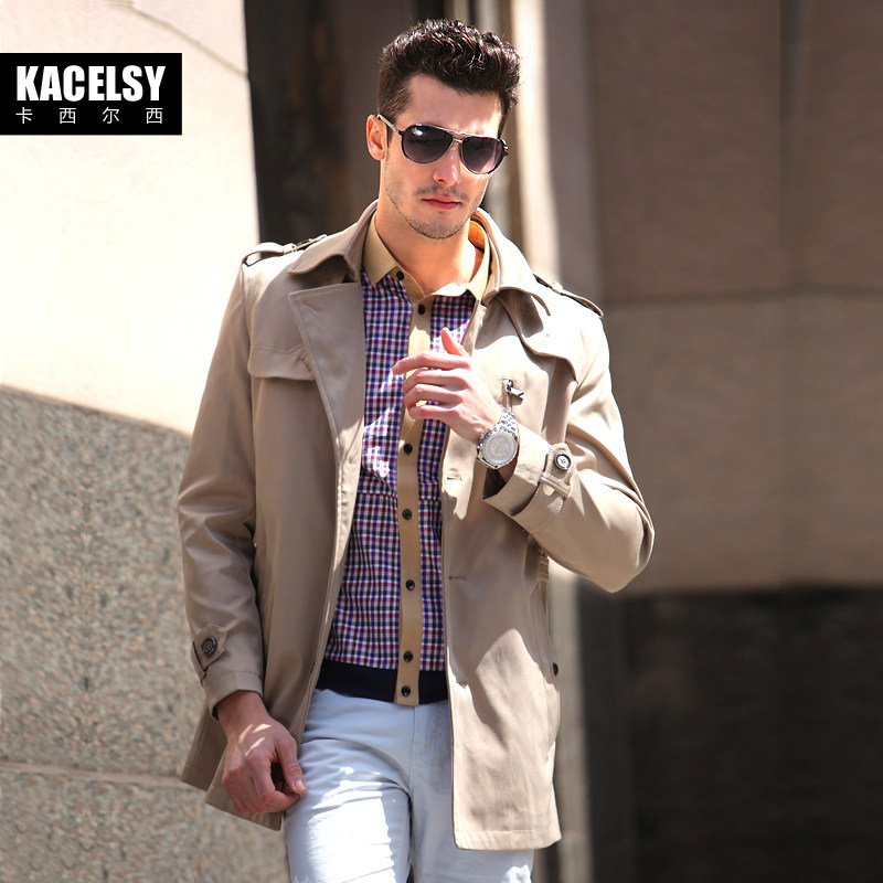 Spring men's kacelsy men's trench coat long trench coat plus size coat in the spring and autumn of England men's Windbreakers
