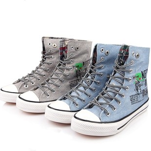  帆布高帮鞋男潮流  时尚韩版男士板鞋 布鞋 翻边折边男鞋透气单鞋