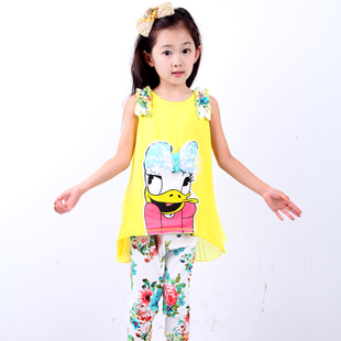  童装女童夏装新款休闲儿童韩版女大童卡通运动套装特价包邮潮