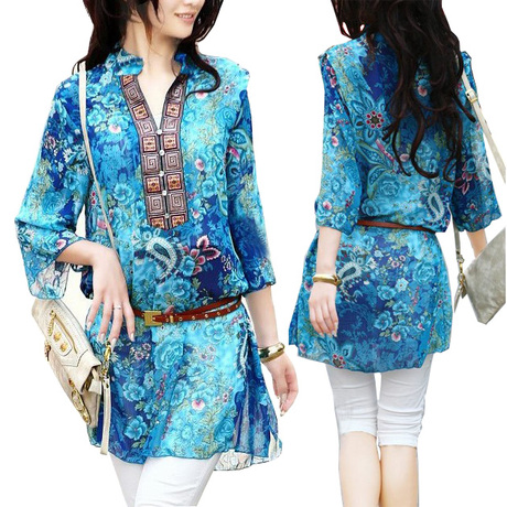 2014韩版波西米亚碎花中款大码胖MM 上衣夏