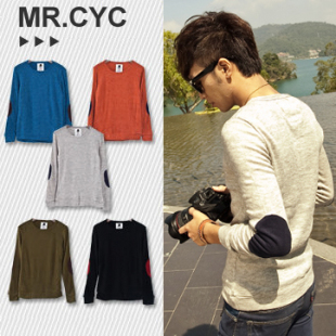 Mr.cyc 独家限定！纯色圆领男士打底针织衫 潮男补丁毛衣MY21/1