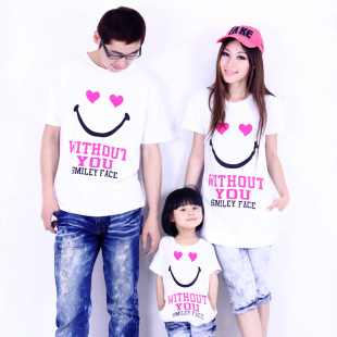  父女装一家三口短袖圆领T恤长版韩版女装情侣装女童装夏装