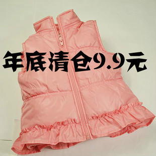  外贸原单春秋冬季韩版女童儿童立领拉链棉保暖马甲背心淑女荷叶边