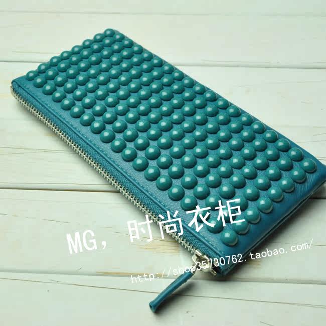 纯羊皮 镶珠 彩色直板长形真皮<span class=H>女</span>钱包卡包皮夹【小<span class=H>手包</span>】2230