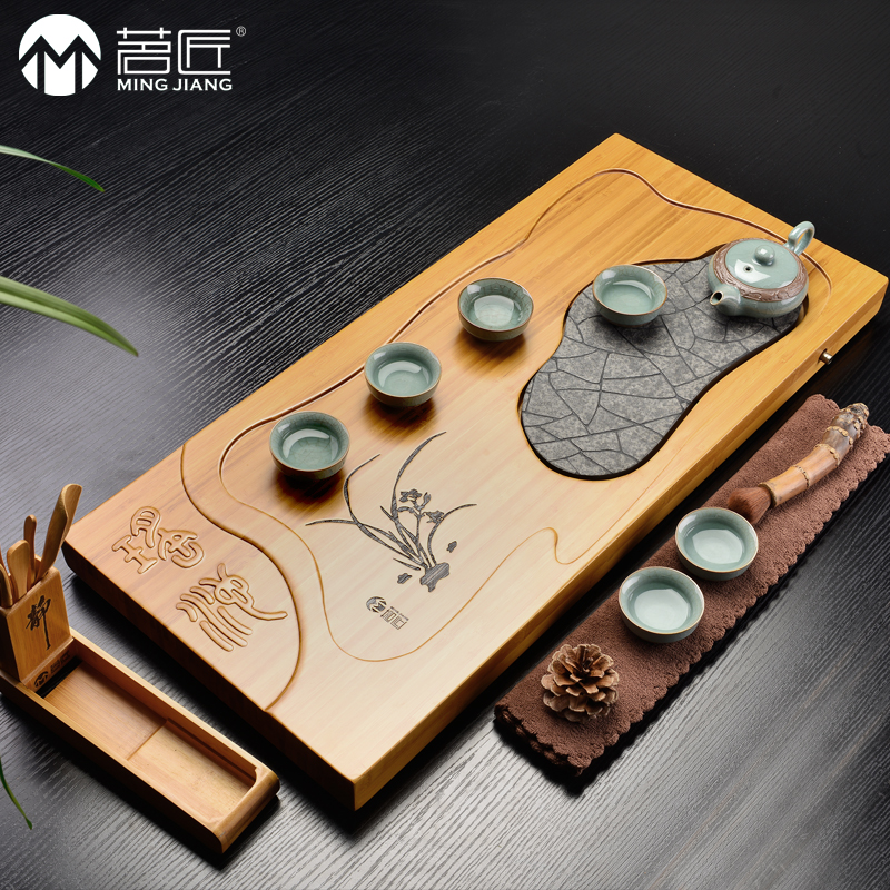 茗匠乌金石头功夫茶具竹制茶盘竹排水中号小号整块茶海茶台茶托盘|ruв категории посуда, чайный сервиз, чайный поднос - от Buy2taobao.com для оказания профессиональной услуги покупки агента Taobao