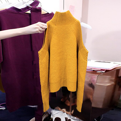 2017秋冬季新款时尚性感露肩高领套头打底针织衫毛衣休闲上衣女装