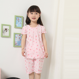  唯路易儿童睡衣 女童 夏纯棉短袖 女童睡衣短袖短裤套装全棉
