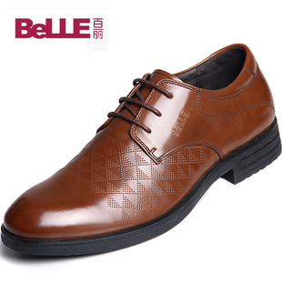  新款百丽男鞋系带软面橡胶底子头层牛皮真皮商务正装男士皮鞋