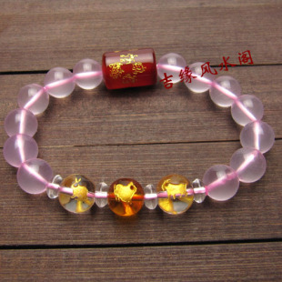  开光年属猪兔羊吉祥物粉晶亥未卯四神八卦手链三奇三合手