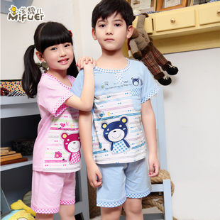  包邮春夏季童装100%纯棉卡通儿童睡衣女童男童短袖家居服套装