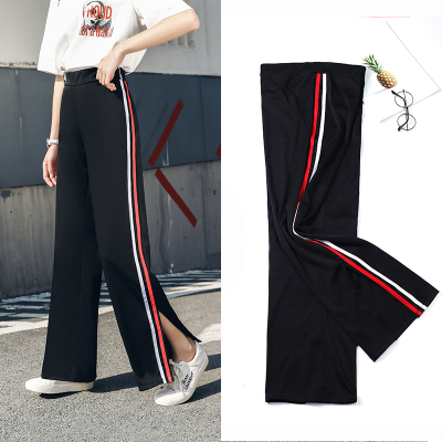 坠感阔腿裤女显瘦开叉长裤宽松高腰垂感黑色直筒西装薄款夏季裤子
