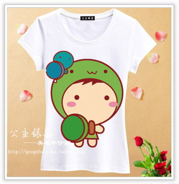 纯棉圆领卡通t恤女...