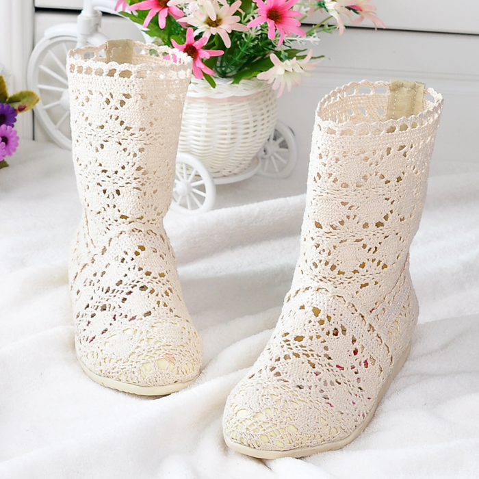 2018 Spring and summer new pattern Bootie Flat heel Hollow knitting Net surface The thickness of the bottom lace Single boots Korean Edition Parenting Women's Shoesin the Women's Shoes, Boots category - from Buy2taobao.com to provide professional Taobao agent buy service