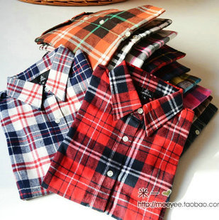  包邮！纯棉磨毛加厚秋冬红格子长袖衬衫英伦学院风韩版少女学生